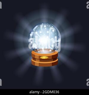 Magic crystal ball fortune, mistery, shining, magic, predictions, sphere, light effects, glow, vector, illustration, isolated, cartoon style Stock Vector