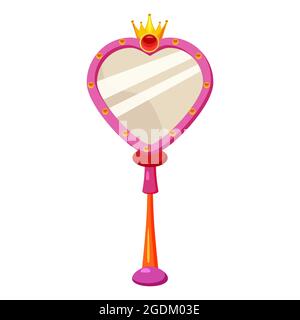 Princes magical golden mirror with shining gems and diamonds vector illustration. Fairy tale, myth, legend Middle Ages Europe culture. Vector Stock Vector
