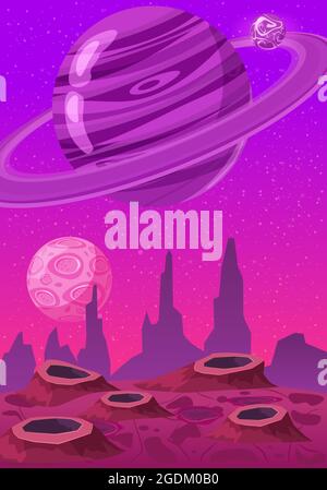 Alien planet landscape for space game background. Vector cartoon ...