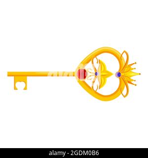 Princess key is fabulous of gold with precious stones, jewelry work, fairy tale, myth, legend Middle Ages Europe culture. Vector, illustration Stock Vector