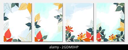 A set of modern universal art templates. Suitable for greeting cards, holiday cards, corporate cards and invitations. Abstract design. Vector illustra Stock Vector