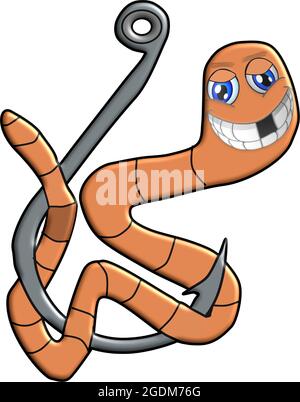 earthworm sitting on the fishing hook Stock Vector