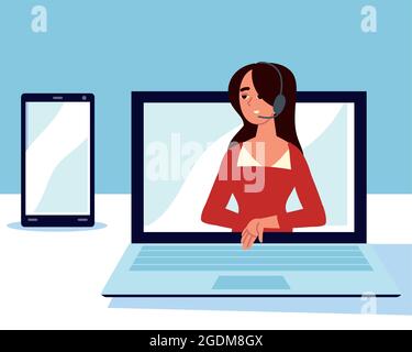 woman speak using headset Stock Vector
