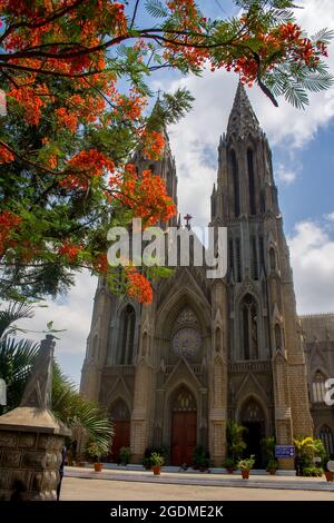 150 years old, St. Philomena’s Cathedral is a Catholic church that is cathedral of the Diocese of Mysore, Karnataka, India. Stock Photo