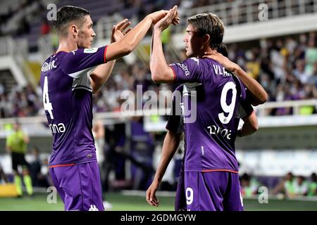 Nikola Milenkovic of Acf Fiorentina and Federico Chiesa of Juventus during  the Italian serie A, football match between Juventus Fc and Acf Fiorentina  on 12 February 2023 at Allianz Stadium, Turin, Italy. Photo Ndrerim Kaceli  - SuperStock