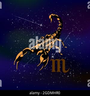 The picture shows the zodiac sign Scorpio against the background of endless space. Stock Vector