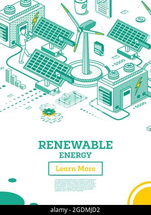 Alternative city green energy concept flat vector illustration. Cartoon ...