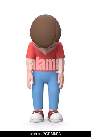 Sad Young Kid. 3D Cartoon Character Isolated on White Stock Photo