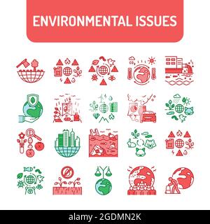 Environmental issues color line icons set. Signs for web page, app. UI UX GUI design element. Editable stroke. Stock Vector