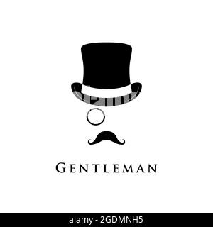 Gentleman logo. Vector illustration of cylinder hat, moustache and monocle. Stock Vector