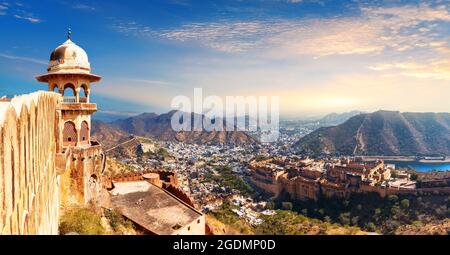 View on Amber Fort from Jaigarh Fort, Jaipur, India Stock Photo