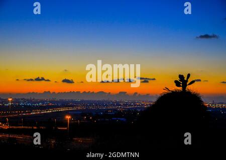 Sunset over Tel Aviv and Dan region in central Israel Stock Photo