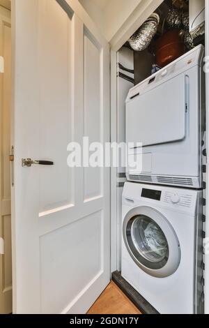 Interior design of loundry room with washing machines Stock Photo