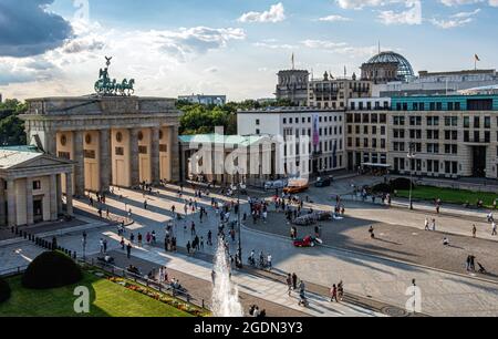 Berlin Brandenburg Gate, Brandenburger Tor - neoclassical triumphal arch with quadriga sculpture, Pariser Platz,Mitte-Berlin Stock Photo