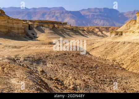 Marl stone formations. Eroded cliffs made of marl. Marl is a calcium carbonate-rich, mudstone formed from sedimentary deposits. Photographed in Israel Stock Photo