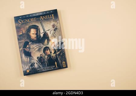 Lord of the rings motion pictures DVD isolated on a beige background - The return of the king Stock Photo