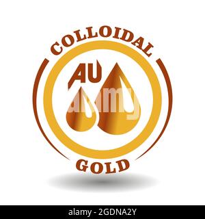 Creative round vector icon of Colloidal Gold ingredient with yellow drops circle sign for labeling luxury cosmetics contain Golden liquid solution, be Stock Vector