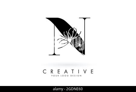 N letter logo design with elegant and abstract flowers vector illustration. Creative icon with letter N. Stock Vector