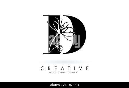 D letter logo design with elegant and abstract flowers vector illustration. Creative icon with letter D. Stock Vector