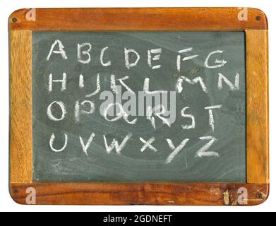 blackboard with handwritten alphabet,back to school,learning,education concept,isolated on white background Stock Photo