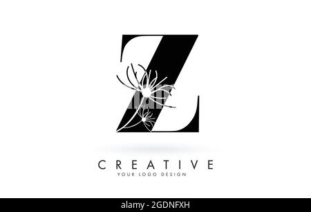 Z letter logo design with elegant and abstract flowers vector illustration. Creative icon with letter Z. Stock Vector