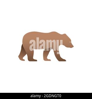 Vector illustration of brown bear. Isolated on white background. Icon logo panther side view, profile. Stock Vector