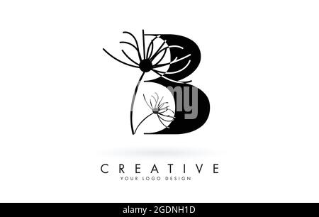B letter logo design with elegant and abstract flowers vector illustration. Creative icon with letter B. Stock Vector