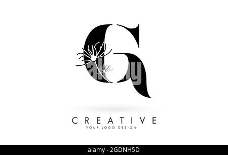 G letter logo design with elegant and abstract flowers vector illustration. Creative icon with letter G. Stock Vector