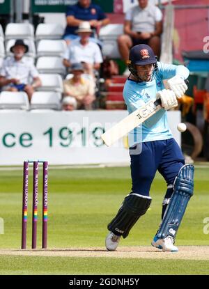 Chelmsford, UK. 14th Aug, 2021. CHELMSFORD ENGLAND - AUGUST 14: Essex's Josh Rymell during Royal London One-Day Cup between Essex Eagles and Yorkshire Vikings at The Cloudfm County Ground on 14th August, 2021 in Chelmsford, England Credit: Action Foto Sport/Alamy Live News Stock Photo