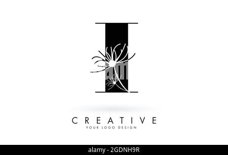 I letter logo design with elegant and abstract flowers vector illustration. Creative icon with letter I. Stock Vector