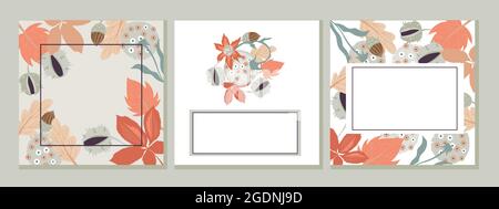 Sale banners with bright autumn leaves and chestnuts, flat vector illustration. Stock Vector