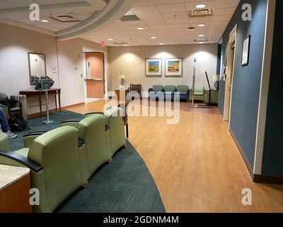 Atlanta, GA USA - March 26, 2021:  A Piedmont Hospital waiting room for outpatient surgery in Atlanta, GA. Stock Photo