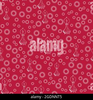 Pattern for fabrics with doodle vintage kerosene lamps or lamps on colored background Stock Vector
