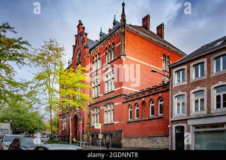 AACHEN, GERMANY. OCTOBER 04, 2020. Street view facade of old house Perspective Stock Photo