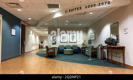 Atlanta, GA USA - March 26, 2021:  A Piedmont Hospital waiting room for outpatient surgery in Atlanta, GA. Stock Photo