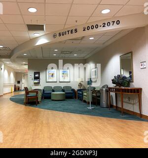 Atlanta, GA USA - March 26, 2021:  A Piedmont Hospital waiting room for outpatient surgery in Atlanta, GA. Stock Photo