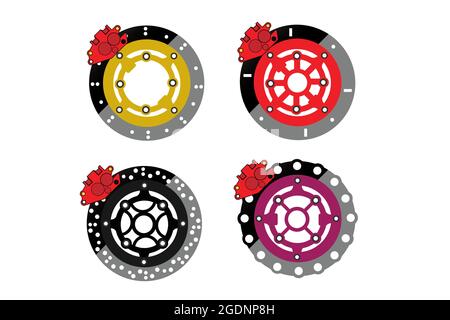Kind of motorcycle Disc Brake vector, brake spare part vector. Stock Vector