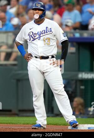 Aug 13, 2021: St. Louis Cardinals left fielder Tyler O'Neill (27) records  an out at Kauffman Stadium in Kansas City, MO. Cardinals defeated the  Royals 6-0. Jon Robichaud/CSM Stock Photo - Alamy