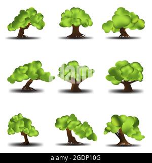 Realistic tree with gradient leaves collection Stock Vector