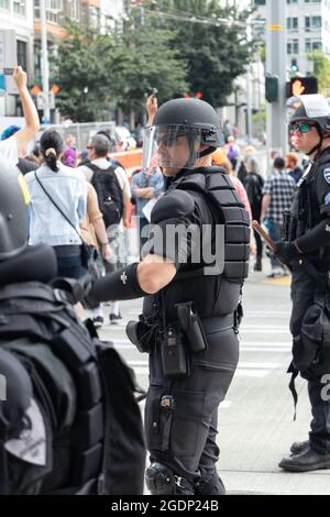 BLM and Anti Trump protest march in Seattle, USA Stock Photo