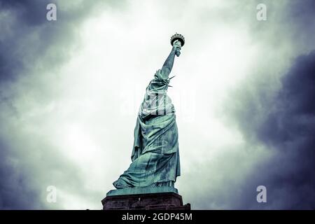 Walking around the Statue of liberty Stock Photo