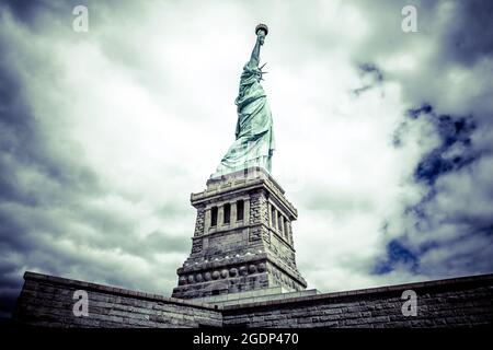 Walking around the Statue of liberty Stock Photo