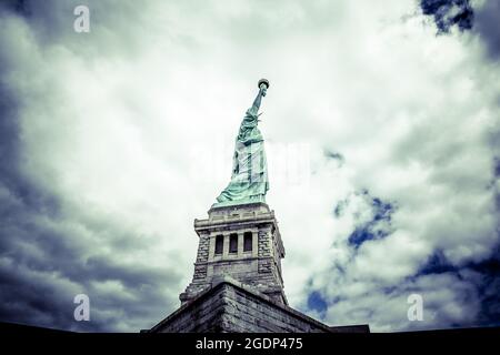 Walking around the Statue of liberty Stock Photo