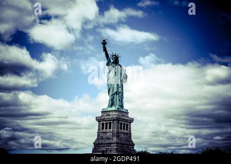 Walking around the Statue of liberty Stock Photo