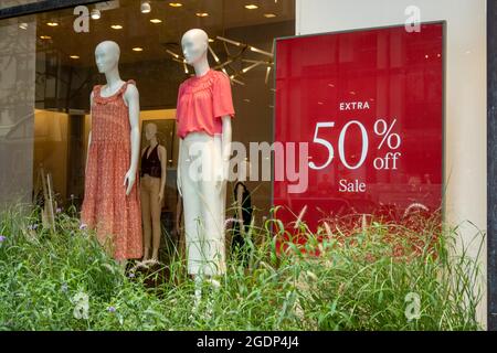 50% Off Sale Sign, Midtown Manhattan< 2021, NYC, USA Stock Photo
