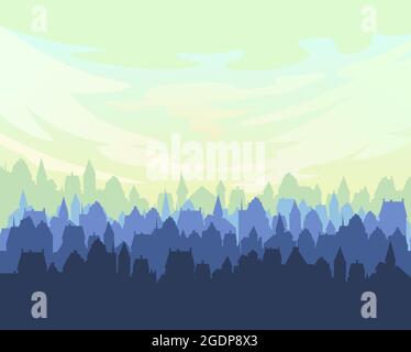 Small town streets silhouette. Roofs of houses.Clouds. Country landscape. Flat cartoon style. illustration. Vector art Stock Vector