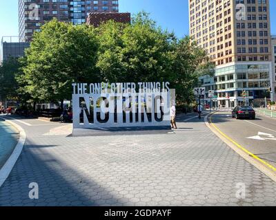 New York, NY, USA - Aug 14, 2021: Large metallic sculpting done by NYC artist MIDABI on display at Union Square near 15th and Park Ave South Stock Photo