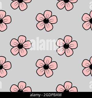 Petunia flower seamless pattern. Petunia flowers on a pastel striped background. Vector pattern Stock Vector