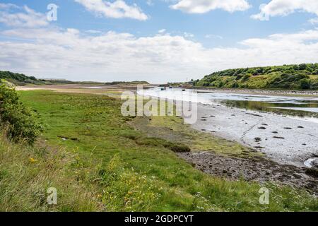 Mouth of the River Wansbeck in Northumberland, showing Sandy Bay and Cambois Stock Photo