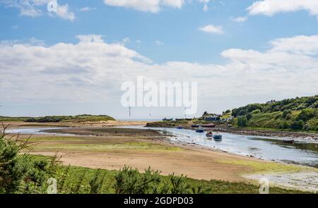 Mouth of the River Wansbeck in Northumberland, showing Sandy Bay and Cambois Stock Photo